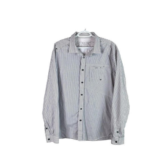 Marc Ecko Other - Marc Ecko Cut & Sew Button Up Shirt Mens L White Blue Striped Long Sleeve Cotton